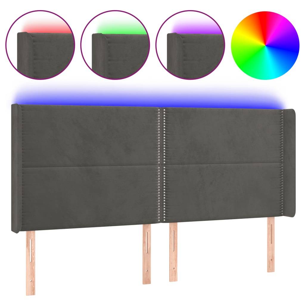 vidaXL LED Kopfteil Dunkelgrau 163x16x118/128 cm Samt