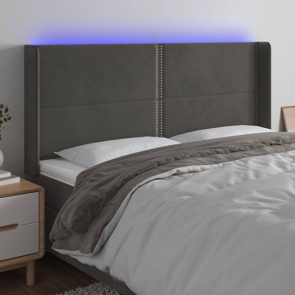 vidaXL LED Kopfteil Dunkelgrau 163x16x118/128 cm Samt