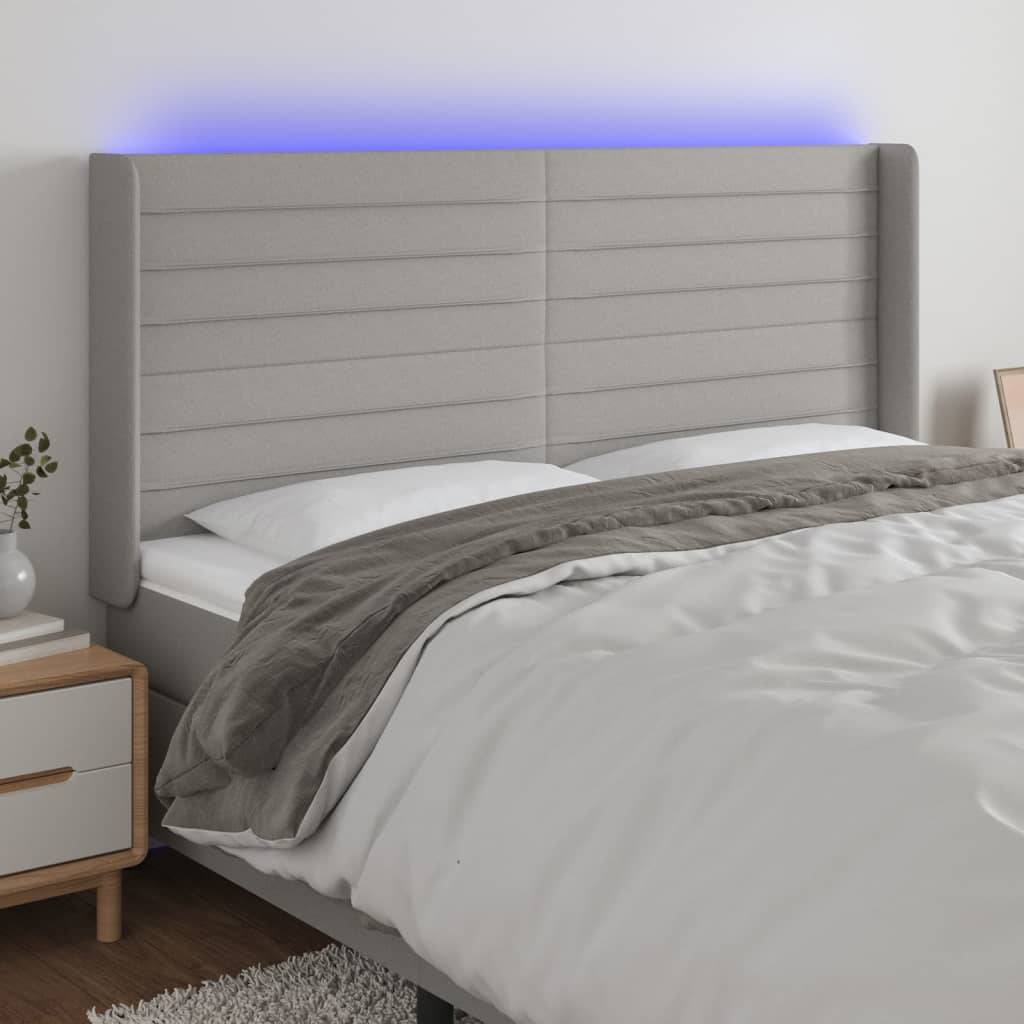 vidaXL LED Kopfteil Hellgrau 163x16x118/128 cm Stoff