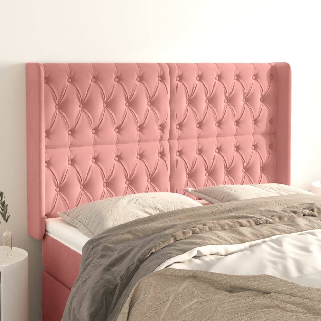 vidaXL Kopfteil mit Ohren Rosa 163x16x118/128 cm Samt