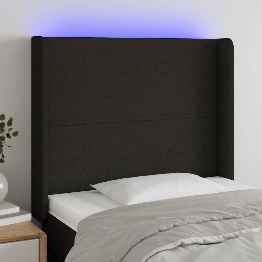 vidaXL LED Kopfteil Schwarz 83x16x118/128 cm Stoff