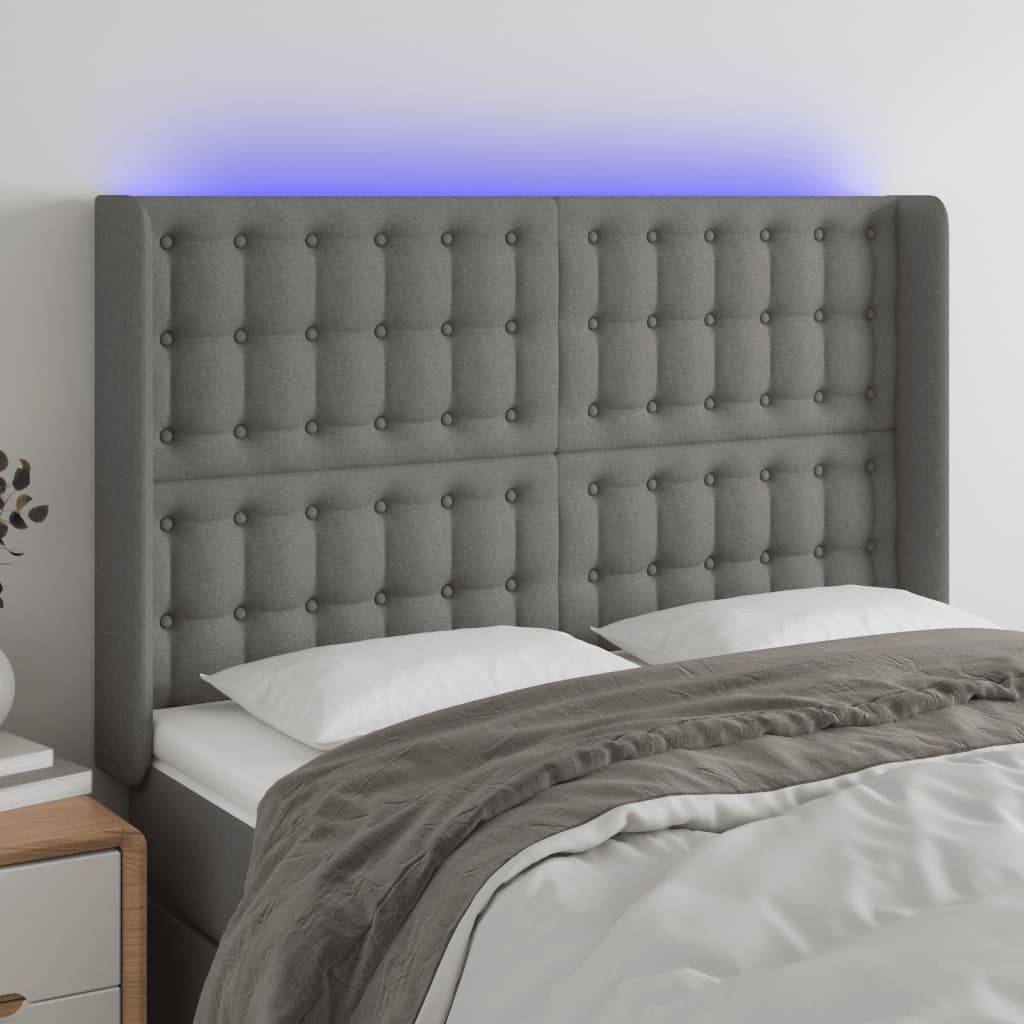 vidaXL LED Kopfteil Dunkelgrau 147x16x118/128 cm Stoff
