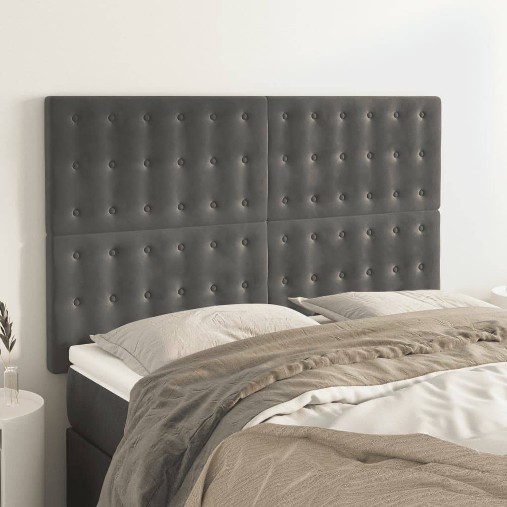 vidaXL Kopfteile 4 Stk. Dunkelgrau 72x5x78/88 cm Samt