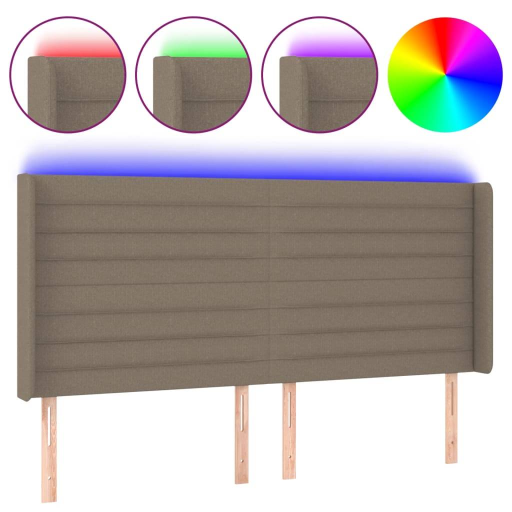 vidaXL LED Kopfteil Taupe 163x16x118/128 cm Stoff