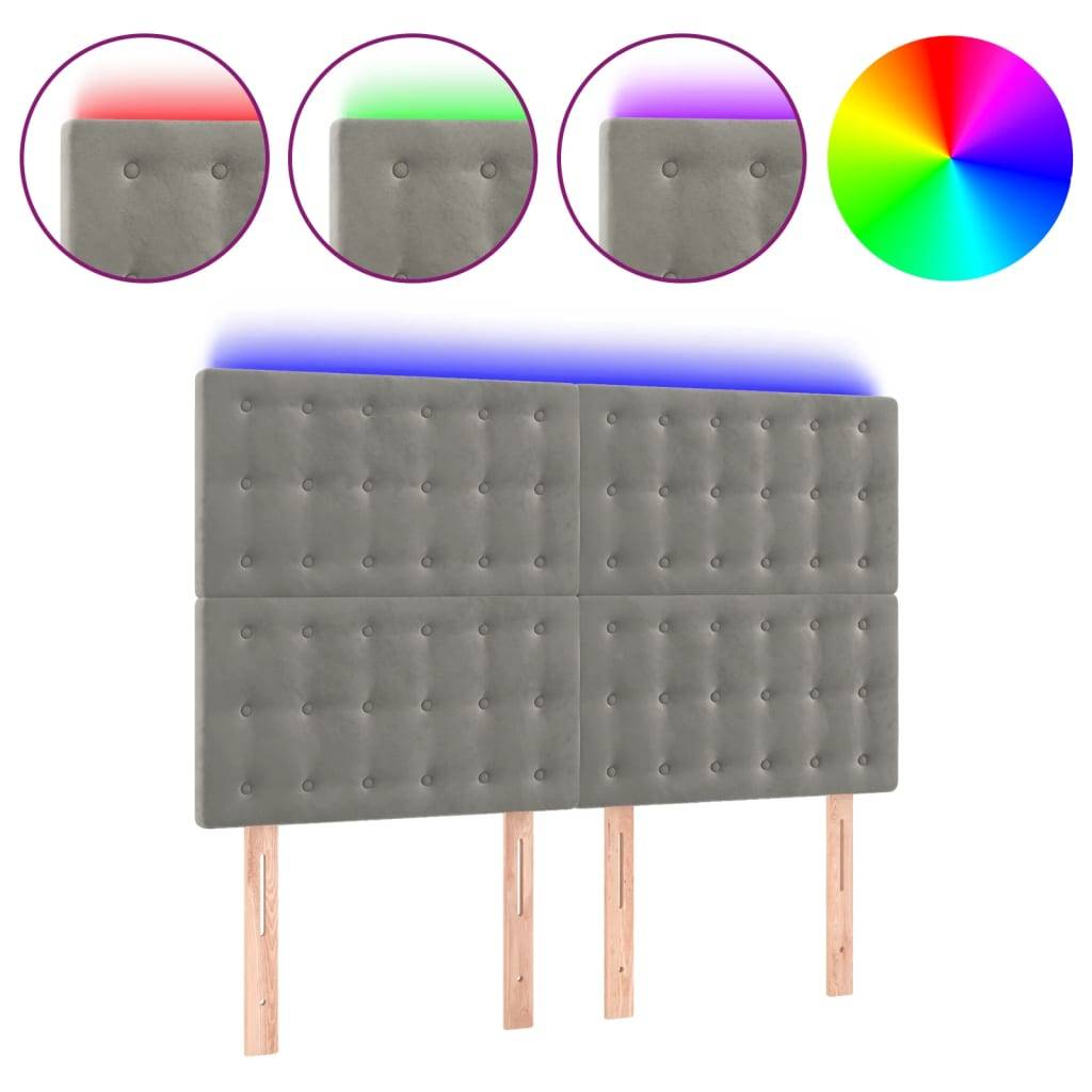 vidaXL LED Kopfteil Hellgrau 144x5x118/128 cm Samt