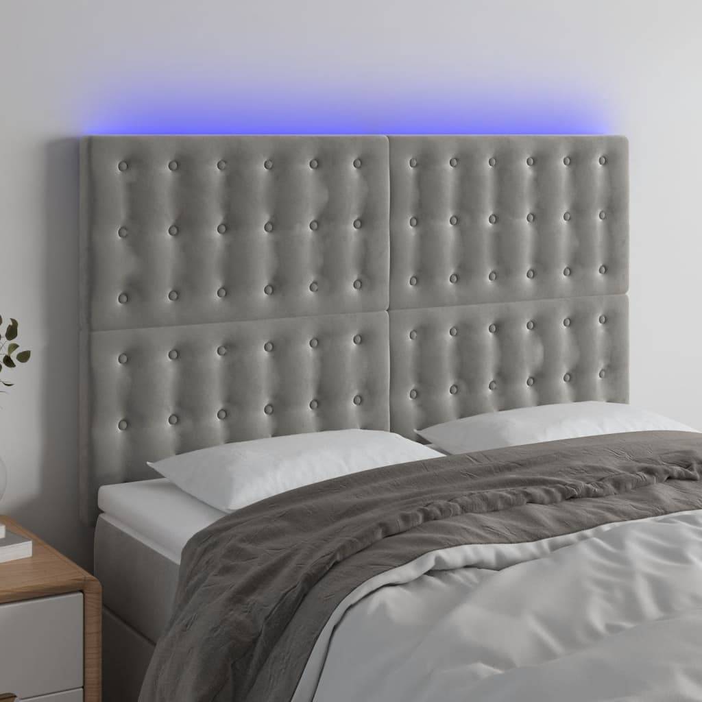 vidaXL LED Kopfteil Hellgrau 144x5x118/128 cm Samt