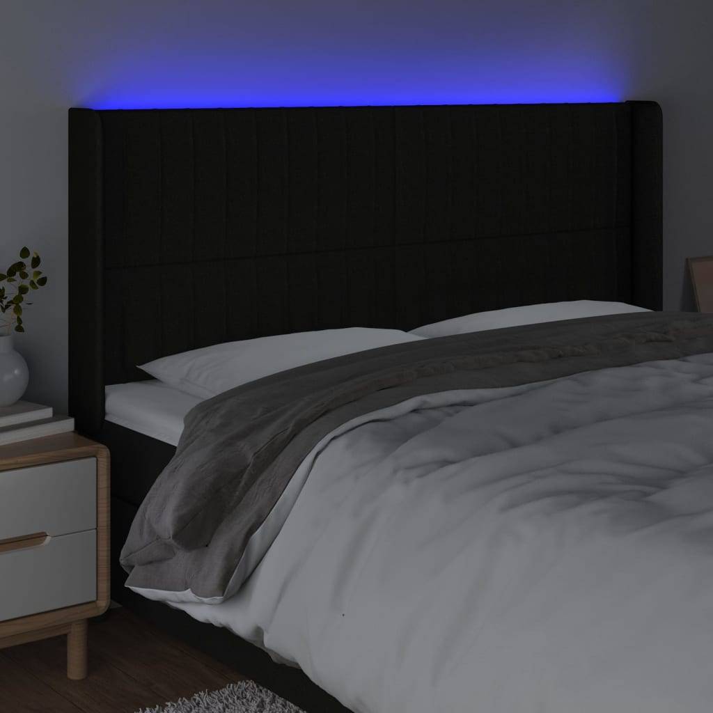 vidaXL LED Kopfteil Schwarz 183x16x118/128 cm Stoff
