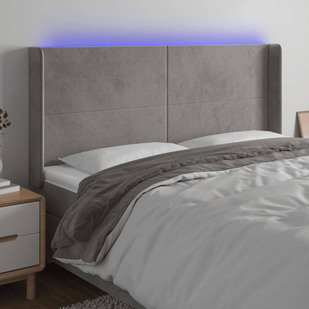 vidaXL LED Kopfteil Hellgrau 183x16x118/128 cm Samt