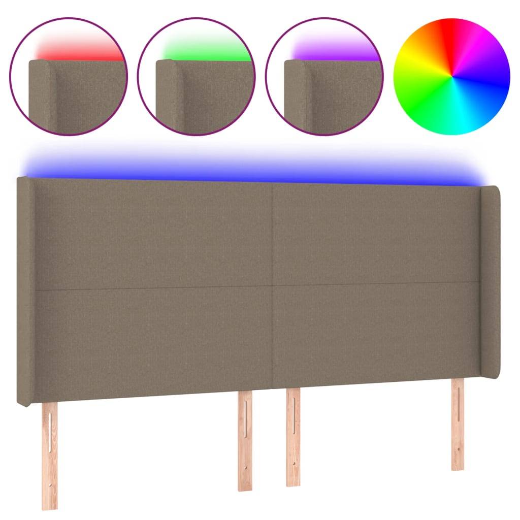 vidaXL LED Kopfteil Taupe 183x16x118/128 cm Stoff
