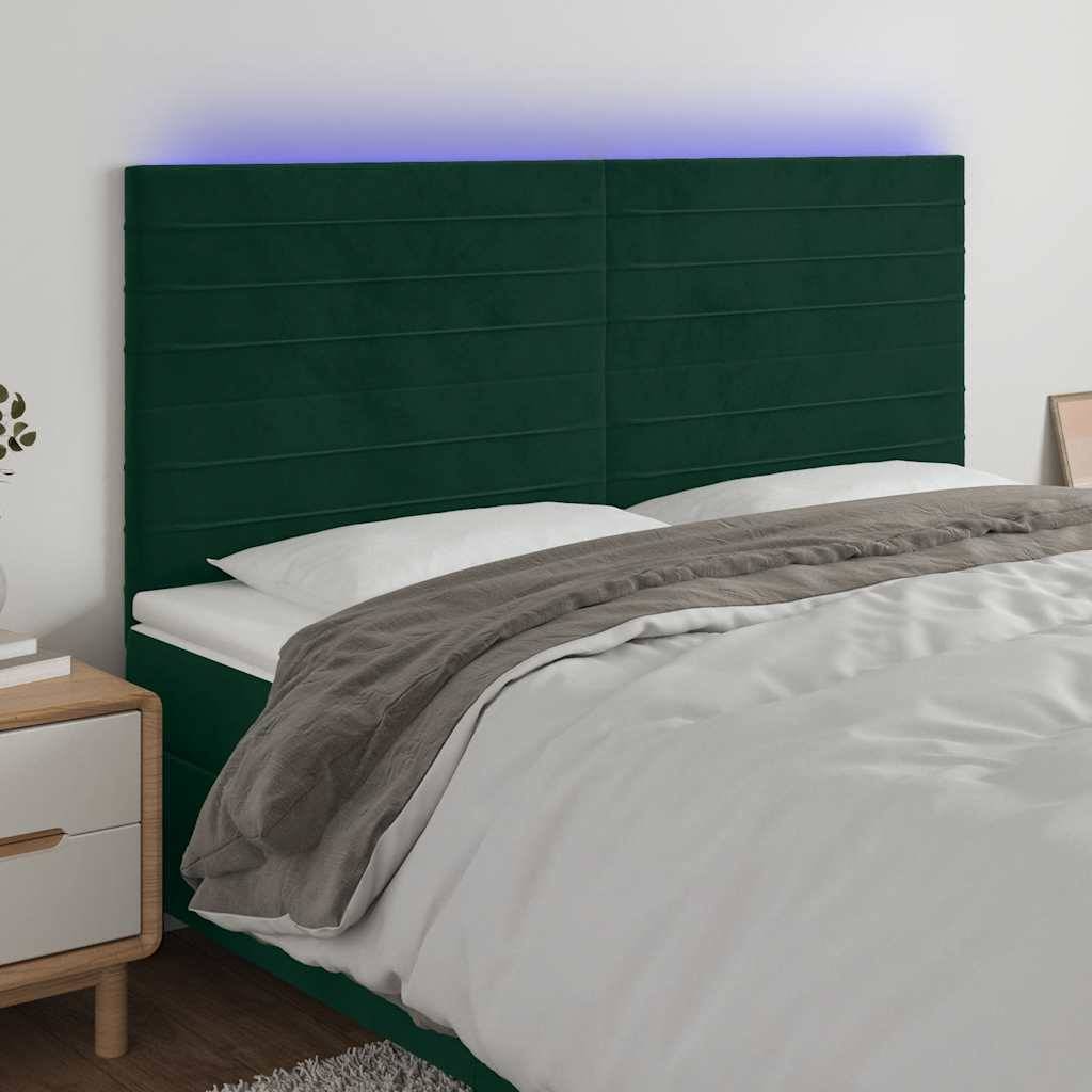 vidaXL LED Kopfteil Dunkelgrün 180x5x118/128 cm Samt