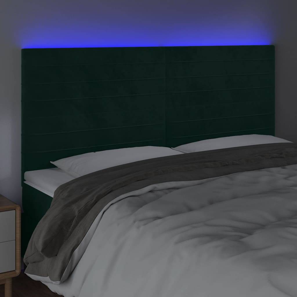 vidaXL LED Kopfteil Dunkelgrün 180x5x118/128 cm Samt