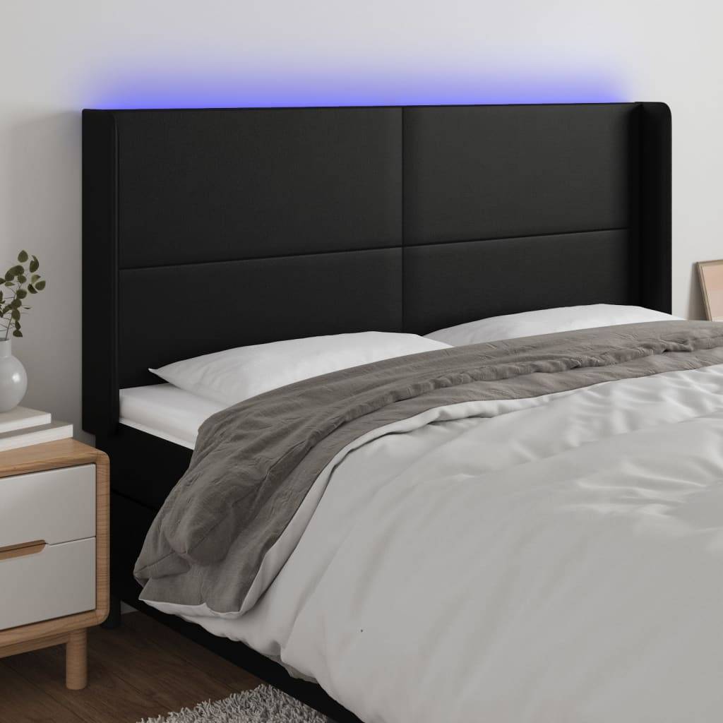 vidaXL LED Kopfteil Schwarz 183x16x118/128 cm Kunstleder