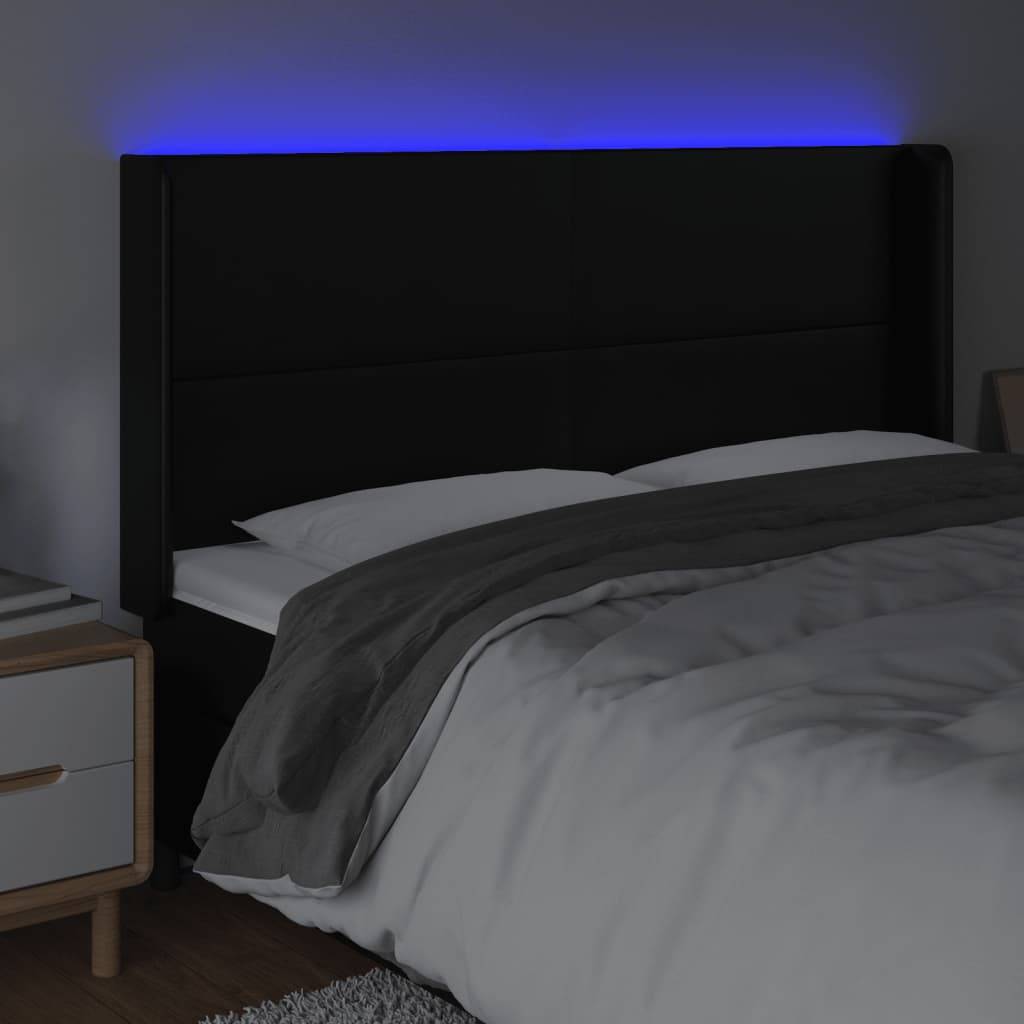 vidaXL LED Kopfteil Schwarz 183x16x118/128 cm Kunstleder