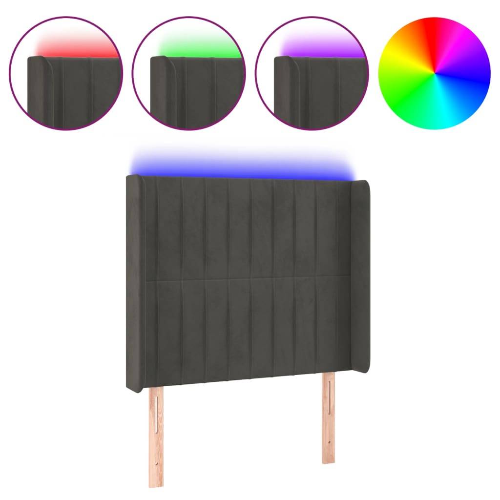 vidaXL LED Kopfteil Dunkelgrau 83x16x118/128 cm Samt