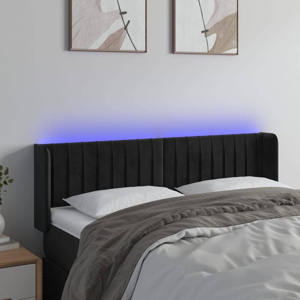 vidaXL LED Kopfteil Schwarz 147x16x78/88 cm Samt
