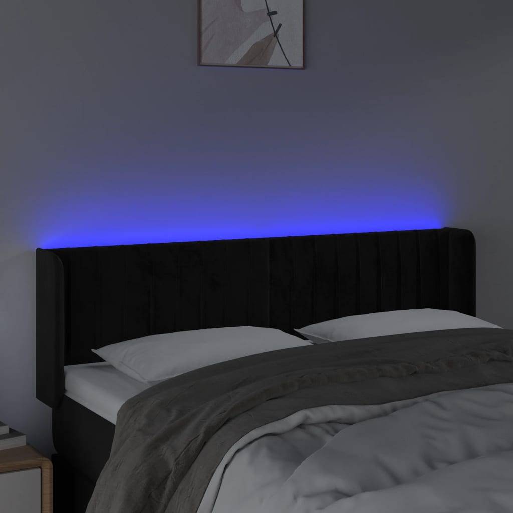 vidaXL LED Kopfteil Schwarz 147x16x78/88 cm Samt