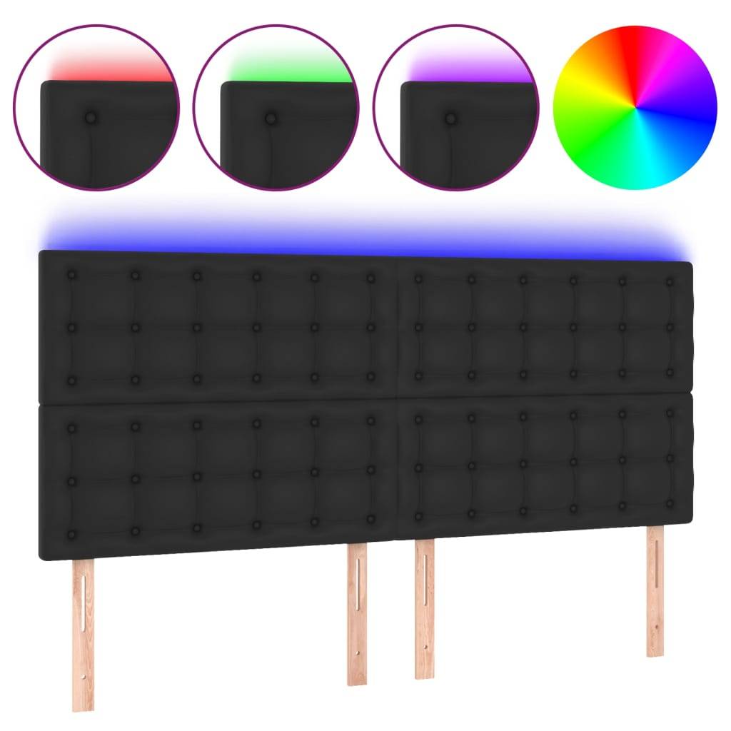 vidaXL LED Kopfteil Schwarz 200x5x118/128 cm Kunstleder