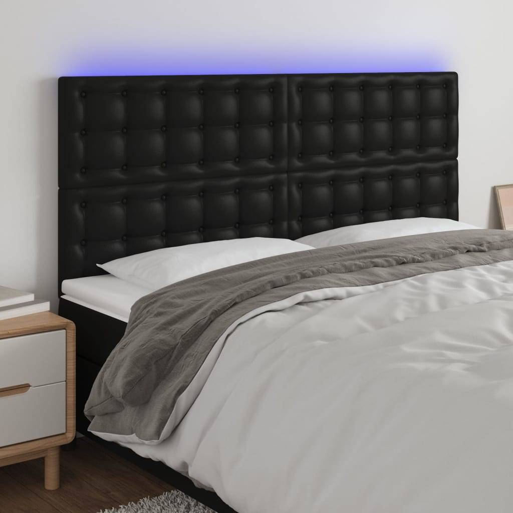 vidaXL LED Kopfteil Schwarz 200x5x118/128 cm Kunstleder