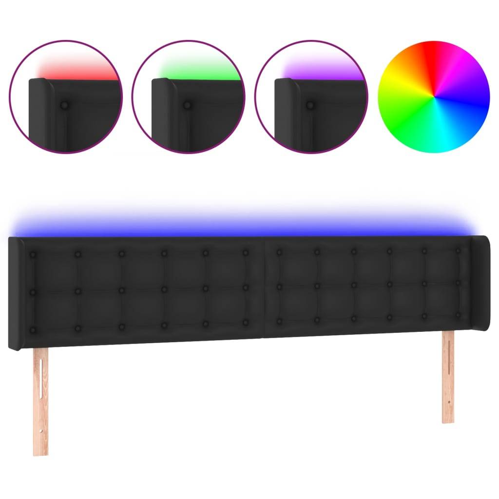 vidaXL LED Kopfteil Schwarz 203x16x78/88 cm Kunstleder