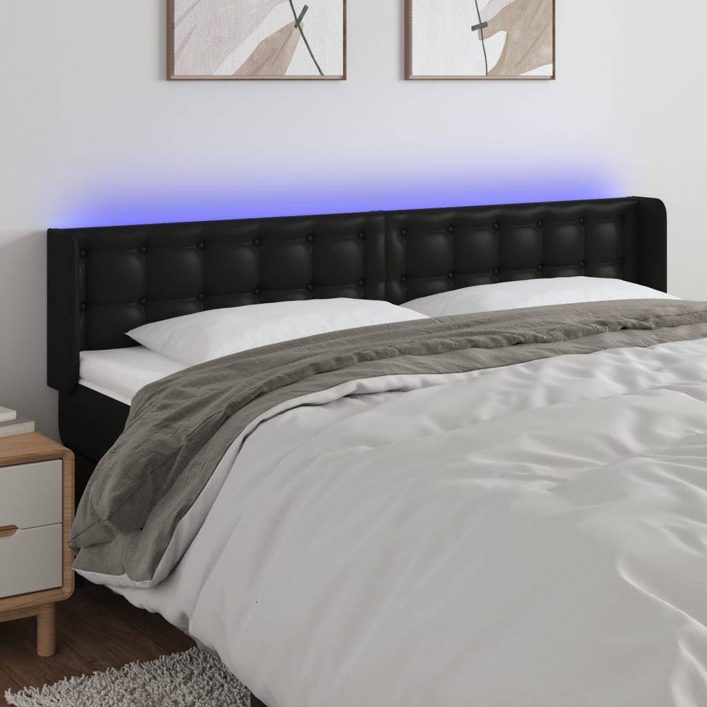 vidaXL LED Kopfteil Schwarz 203x16x78/88 cm Kunstleder