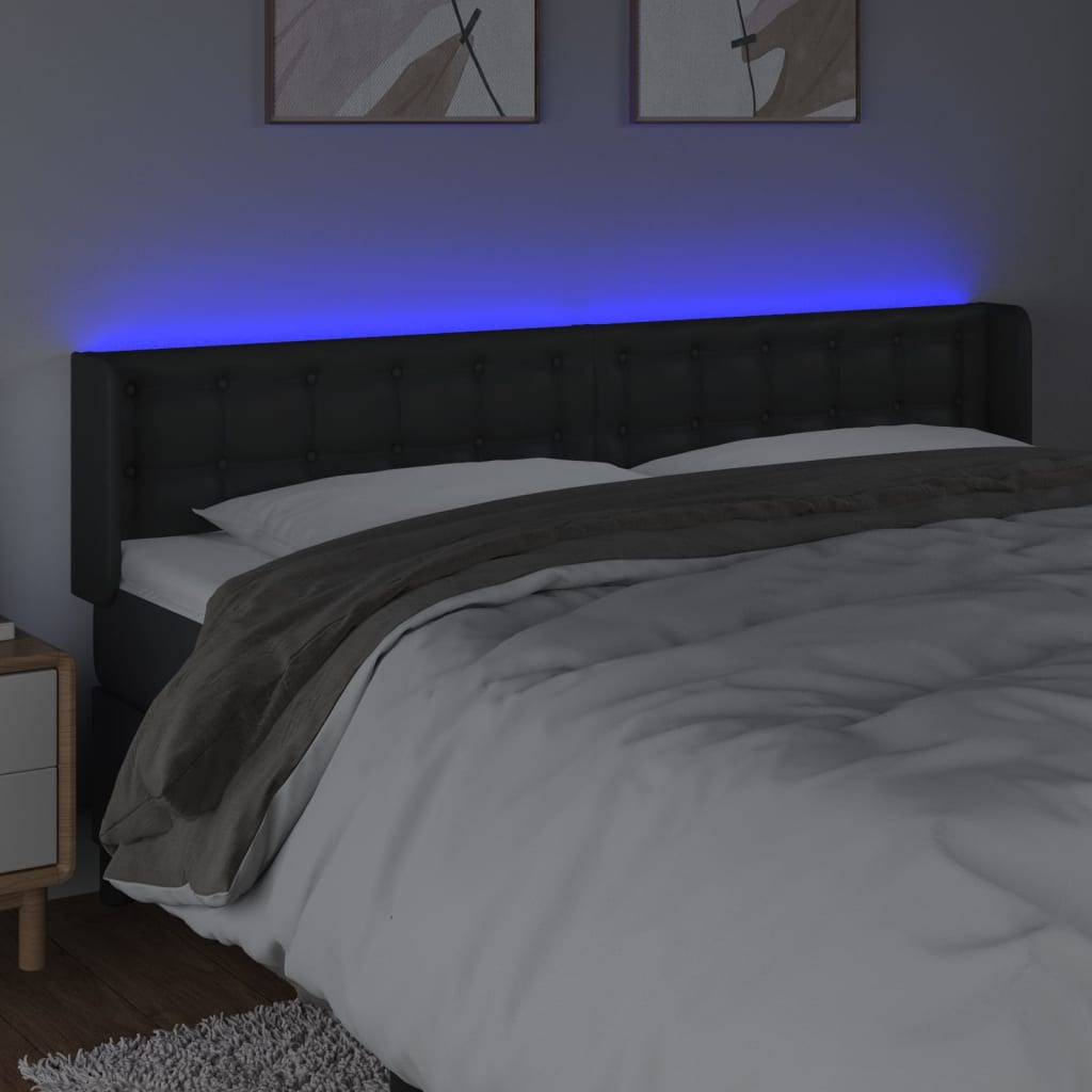 vidaXL LED Kopfteil Schwarz 203x16x78/88 cm Kunstleder