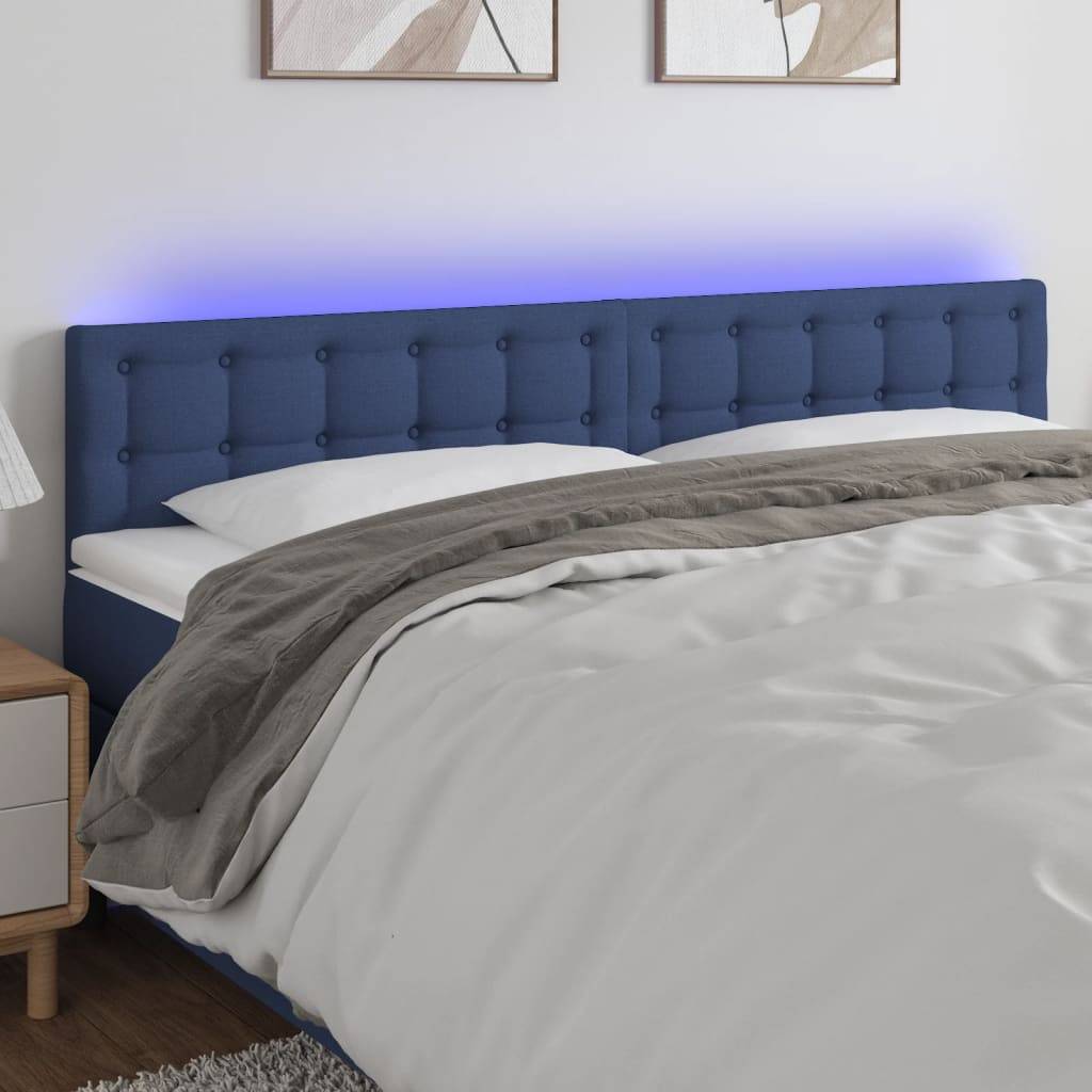 vidaXL LED Kopfteil Blau 160x5x78/88 cm Stoff