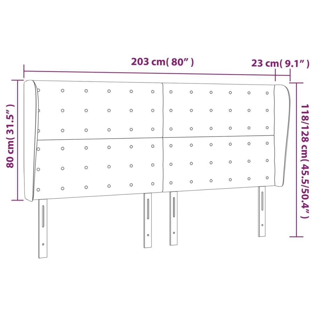 vidaXL Kopfteil mit Ohren Schwarz 203x23x118/128 cm Stoff