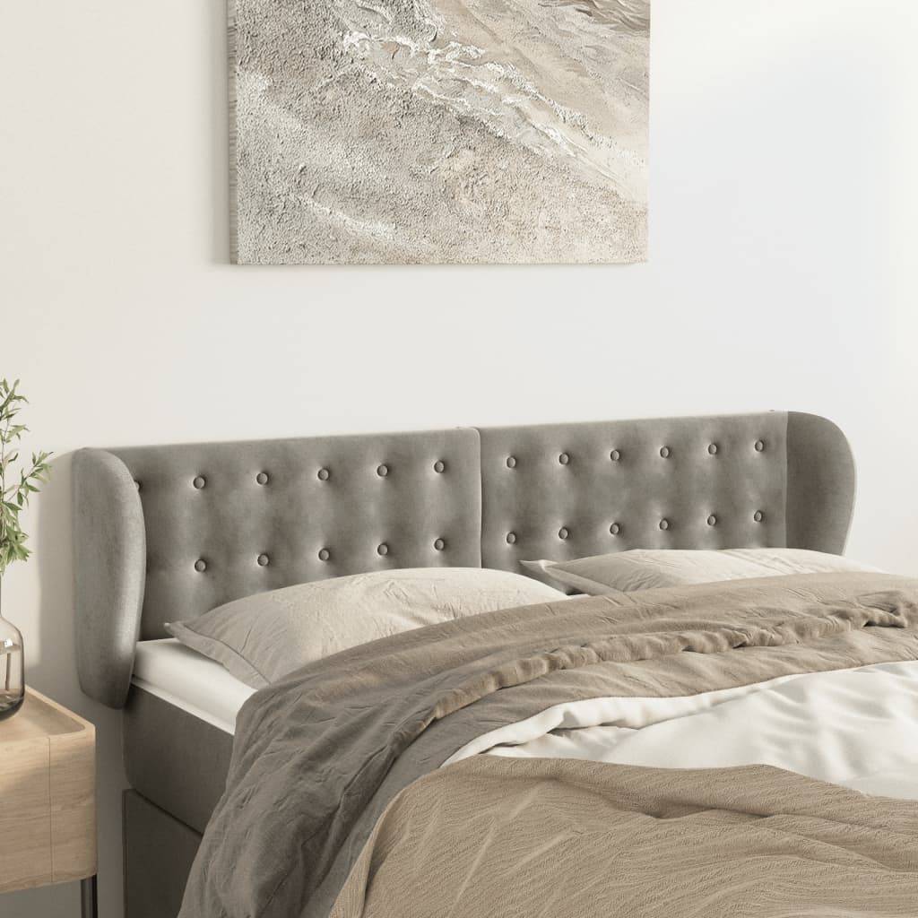 vidaXL Kopfteil mit Ohren Hellgrau 147x23x78/88 cm Samt