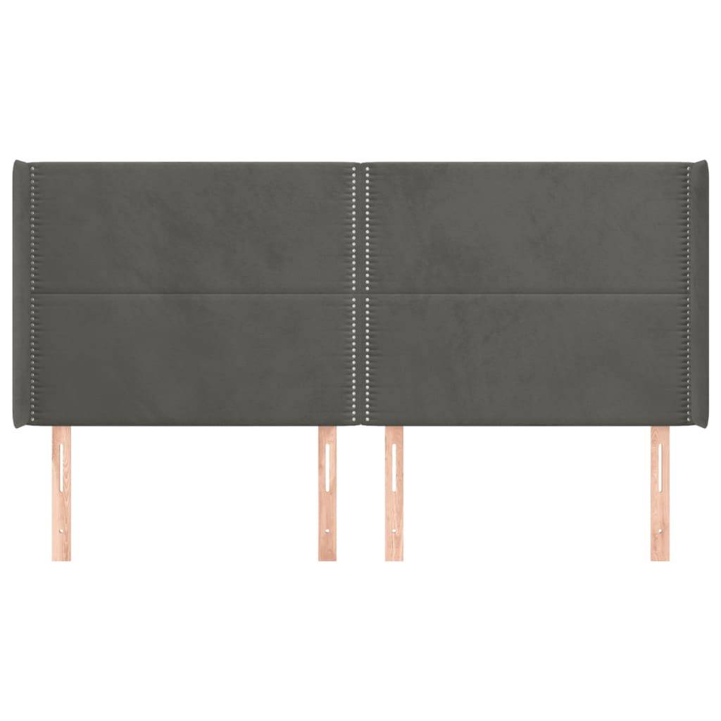 vidaXL Kopfteil mit Ohren Dunkelgrau 163x16x118/128 cm Samt
