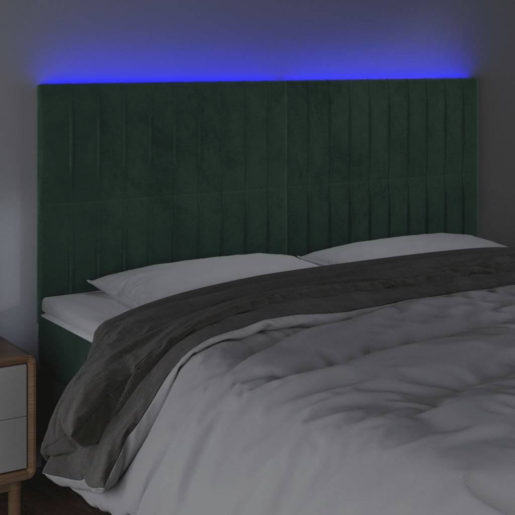 vidaXL LED Kopfteil Dunkelgrün 200x5x118/128 cm Samt