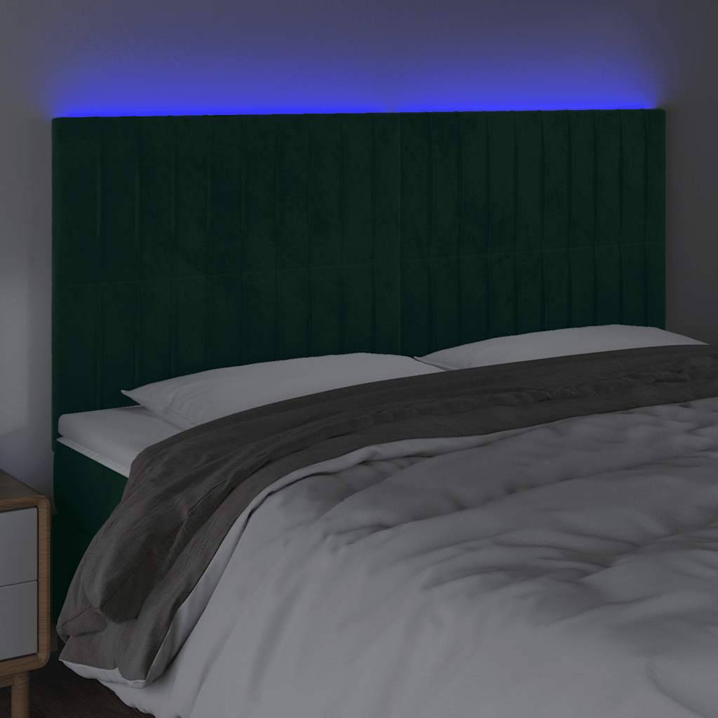 vidaXL LED Kopfteil Dunkelgrün 200x5x118/128 cm Samt