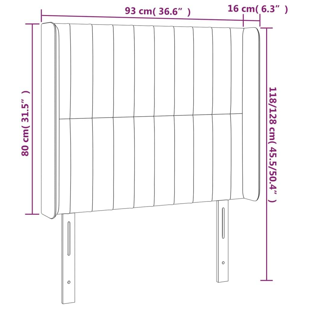 vidaXL Kopfteil mit Ohren Dunkelgrau 93x16x118/128 cm Samt