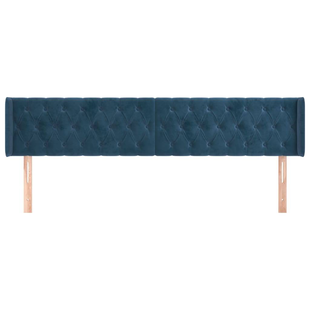 vidaXL Kopfteil mit Ohren Dunkelblau 203x16x78/88 cm Samt