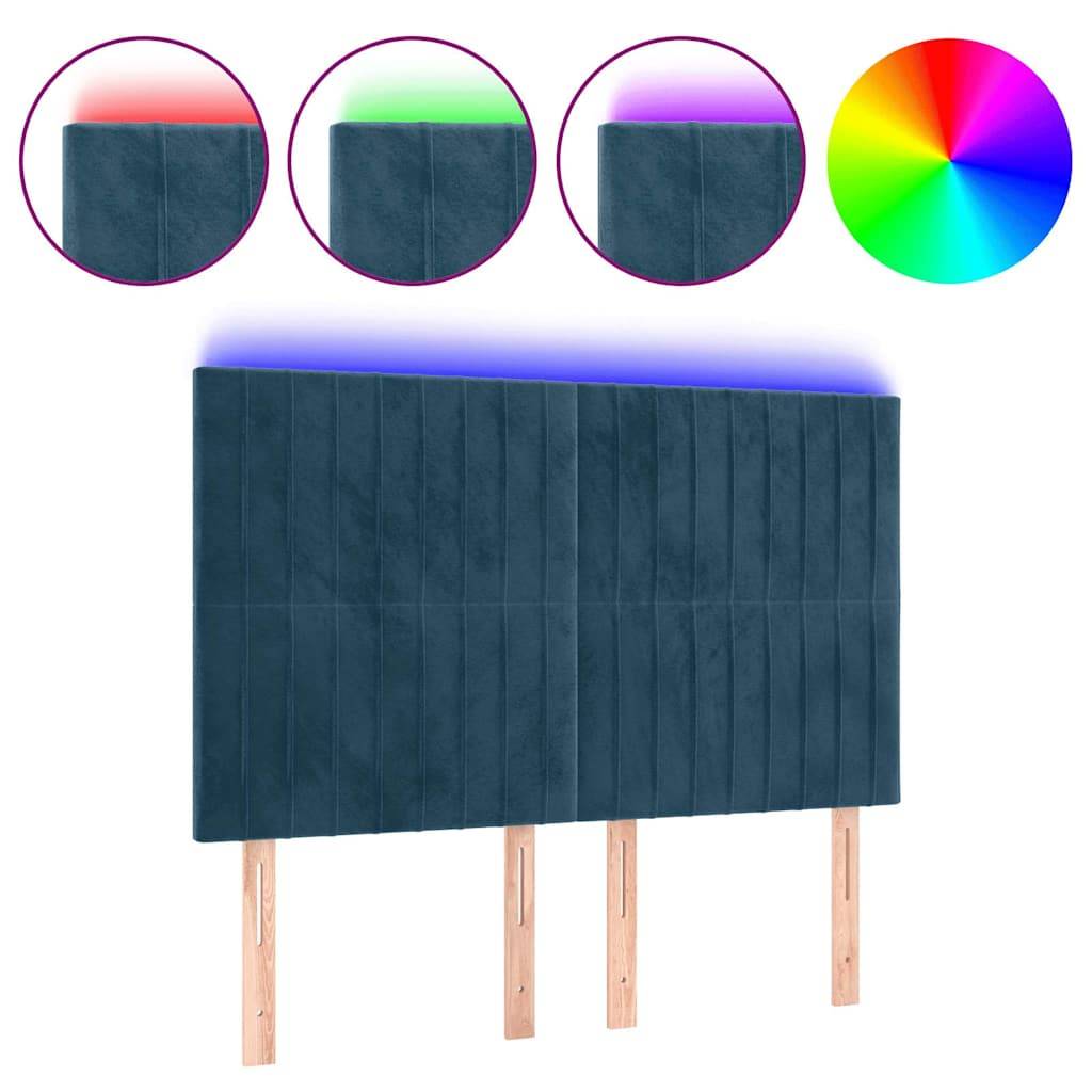 vidaXL LED Kopfteil Dunkelblau 144x5x118/128 cm Samt