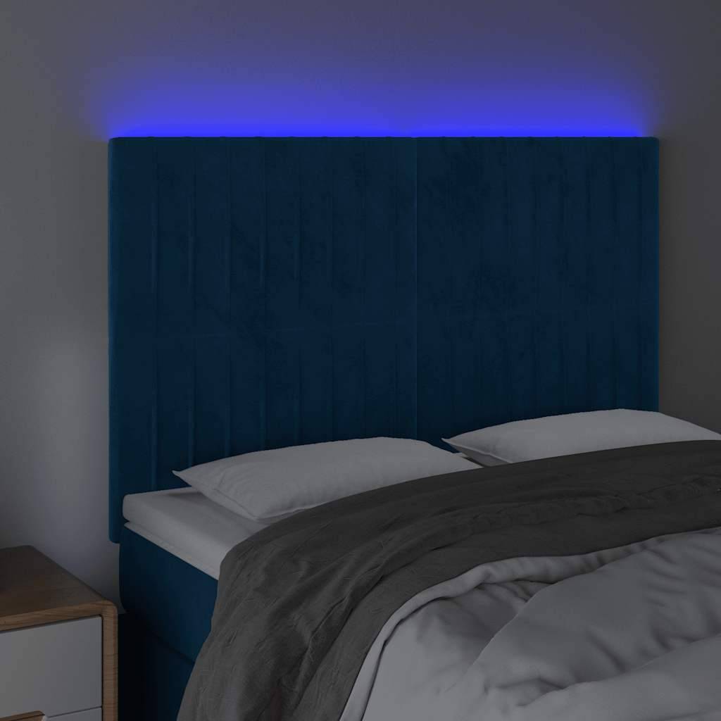 vidaXL LED Kopfteil Dunkelblau 144x5x118/128 cm Samt