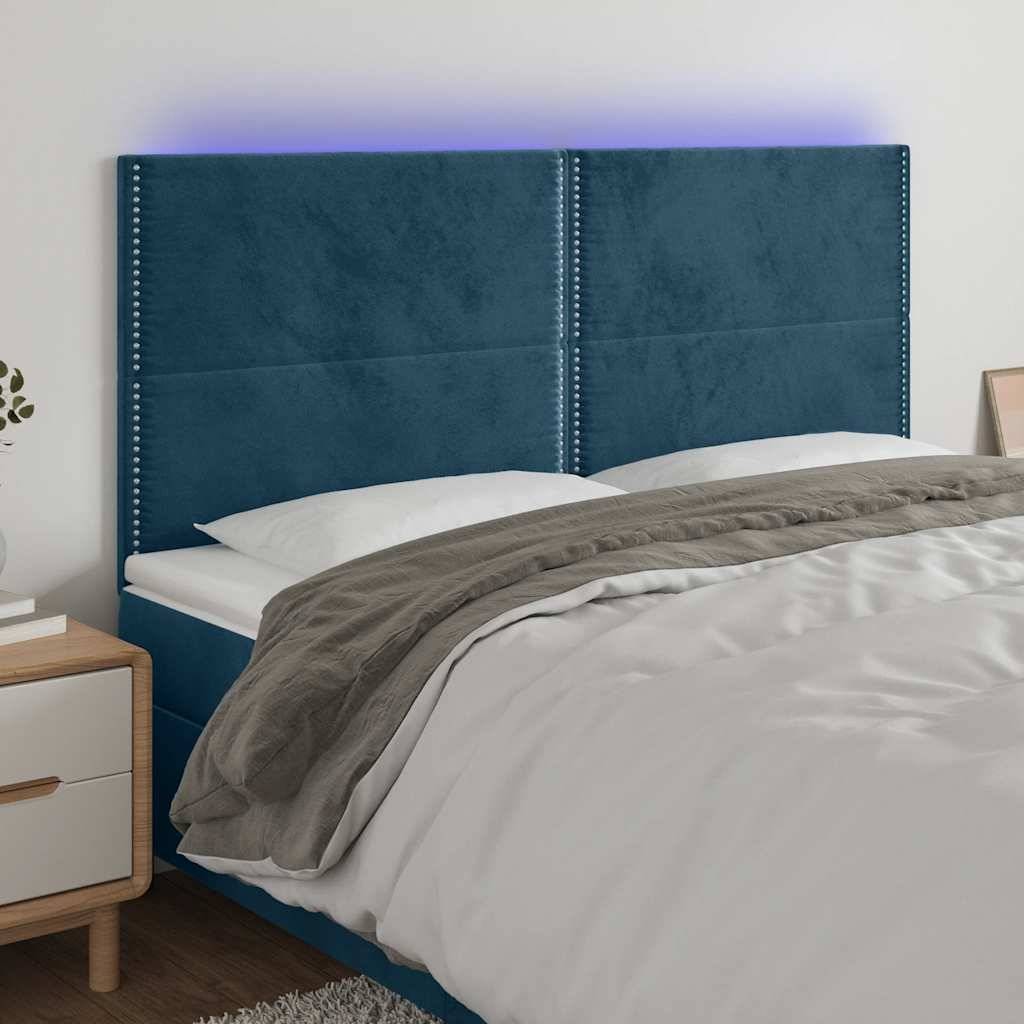 vidaXL LED Kopfteil Dunkelblau 200x5x118/128 cm Samt