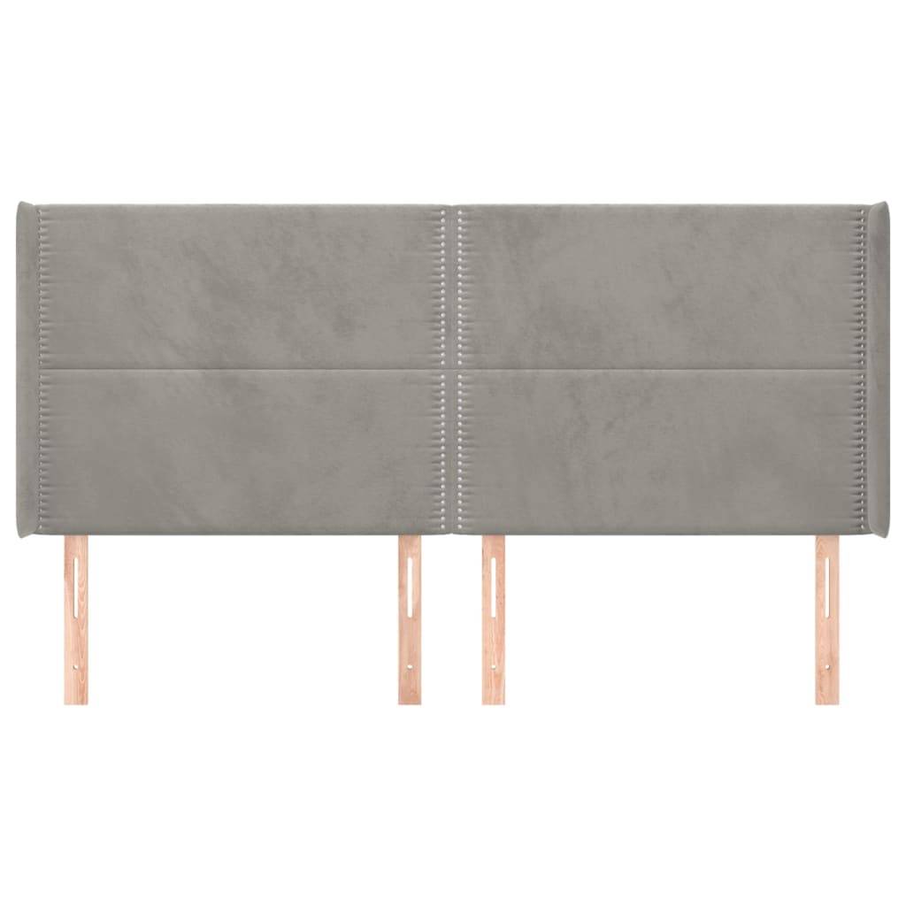 vidaXL Kopfteil mit Ohren Hellgrau 203x16x118/128 cm Samt