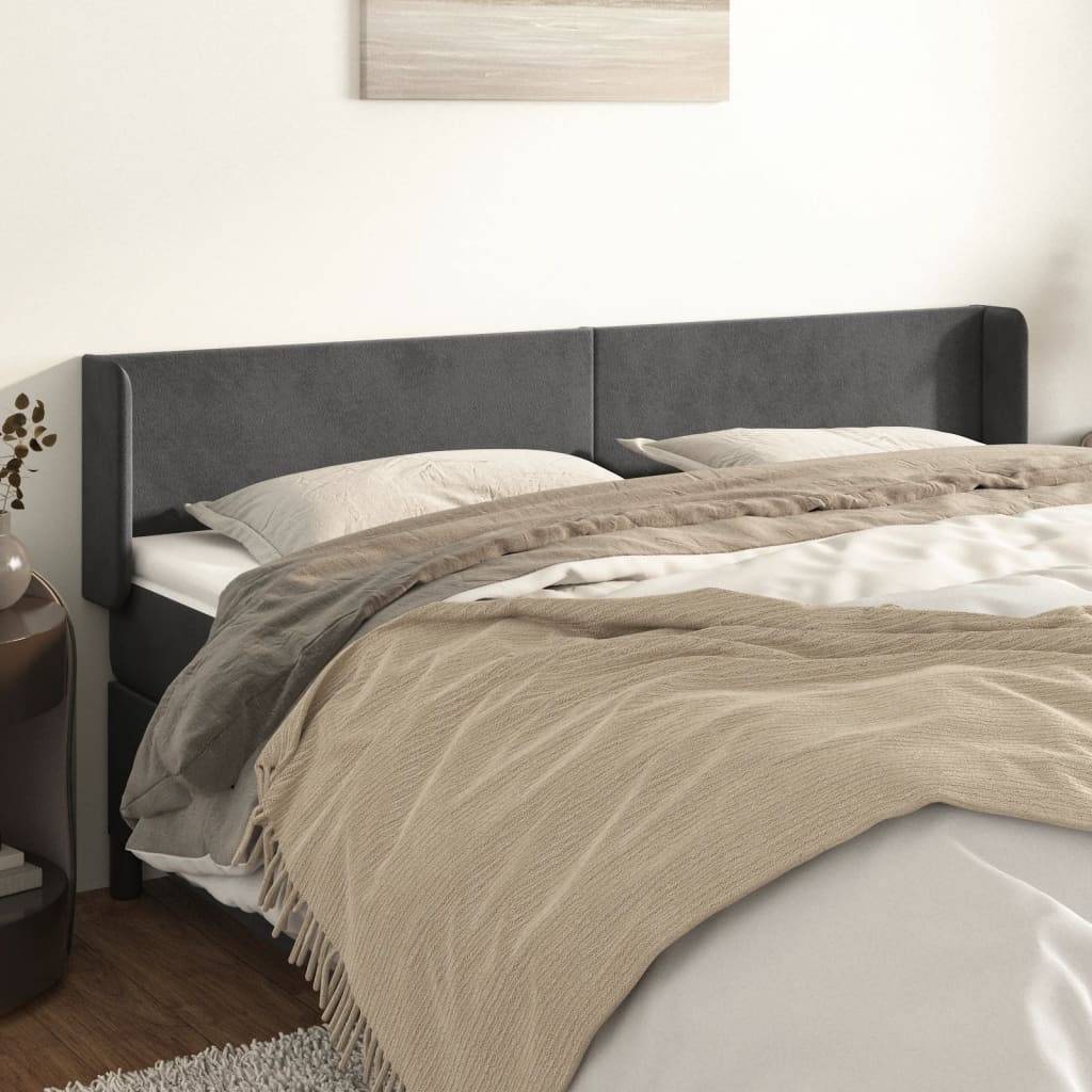 vidaXL Kopfteil mit Ohren Dunkelgrau 163x16x78/88 cm Samt