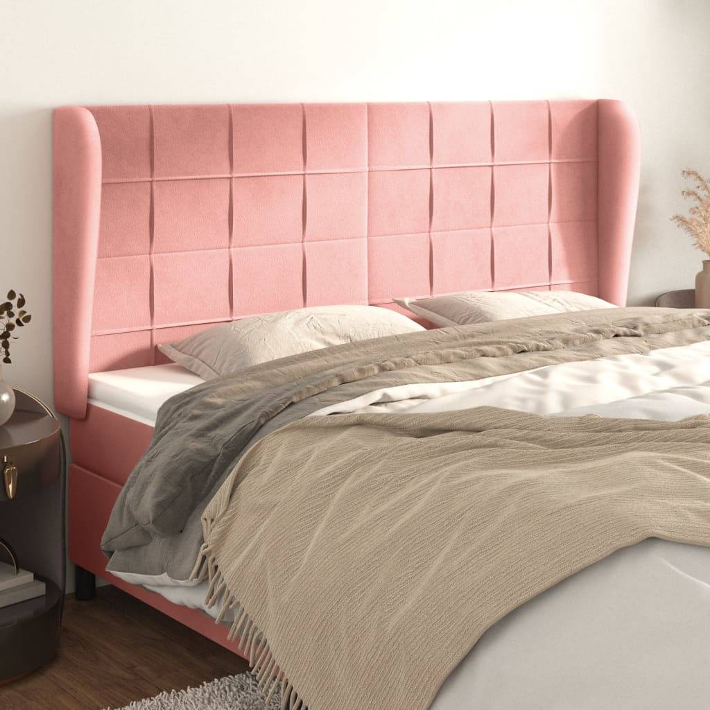 vidaXL Kopfteil mit Ohren Rosa 163x23x118/128 cm Samt