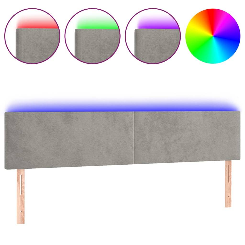 vidaXL LED Kopfteil Hellgrau 200x5x78/88 cm Samt