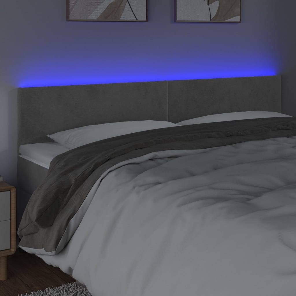 vidaXL LED Kopfteil Hellgrau 200x5x78/88 cm Samt