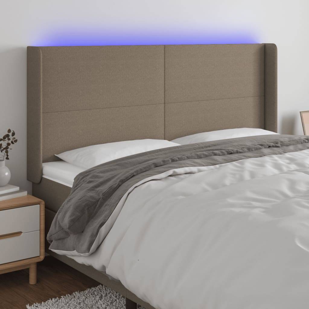 vidaXL LED Kopfteil Taupe 203x16x118/128 cm Stoff