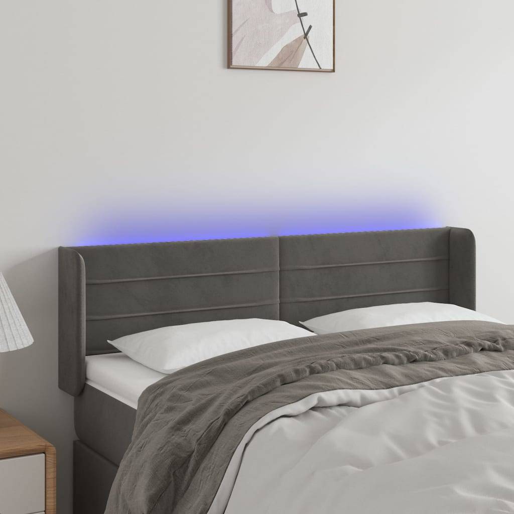 vidaXL LED Kopfteil Dunkelgrau 147x16x78/88 cm Samt