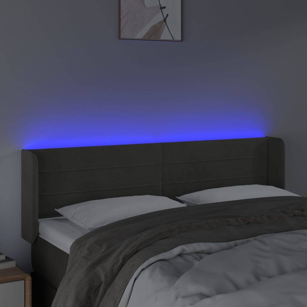 vidaXL LED Kopfteil Dunkelgrau 147x16x78/88 cm Samt