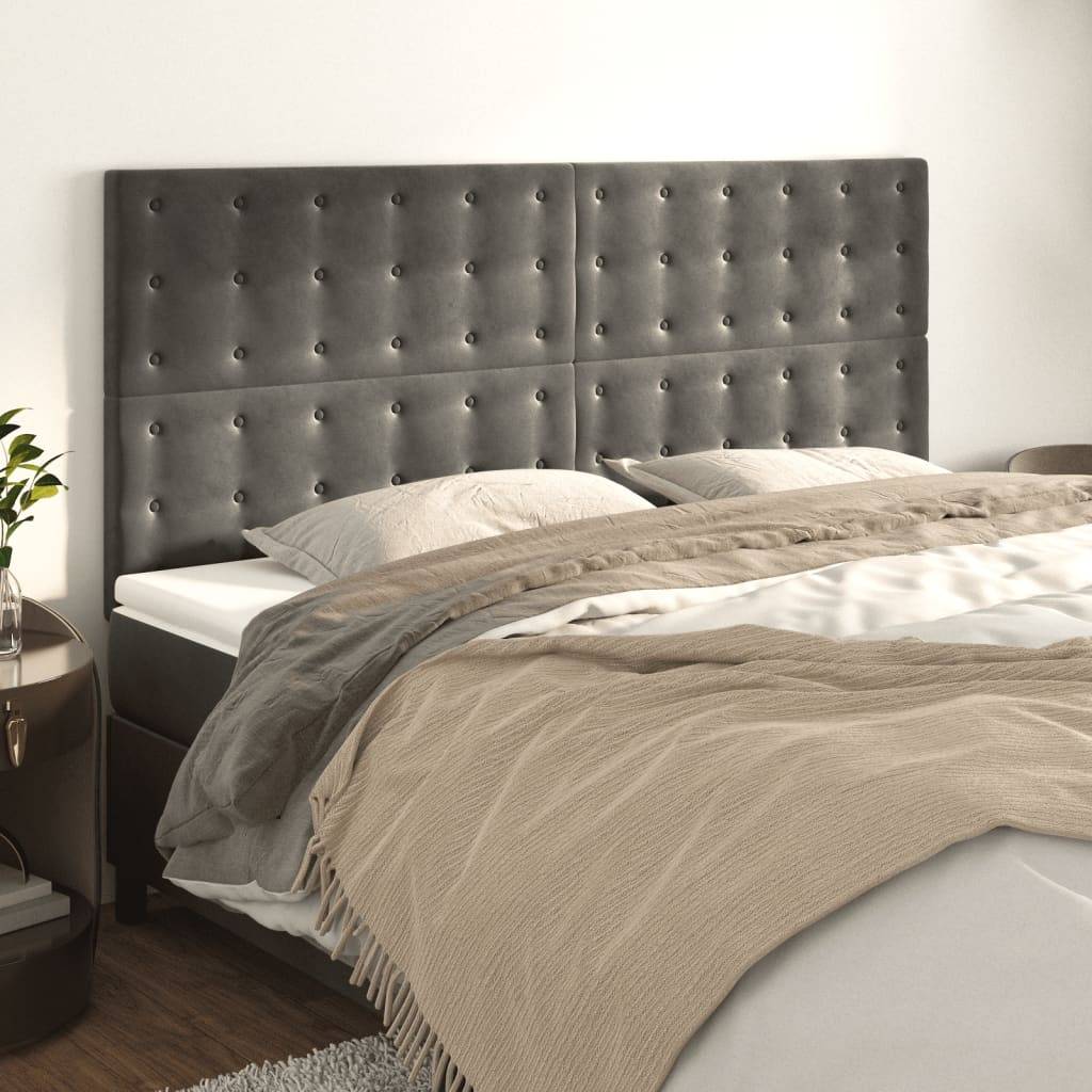 vidaXL Kopfteile 4 Stk. Dunkelgrau 100x5x78/88 cm Samt