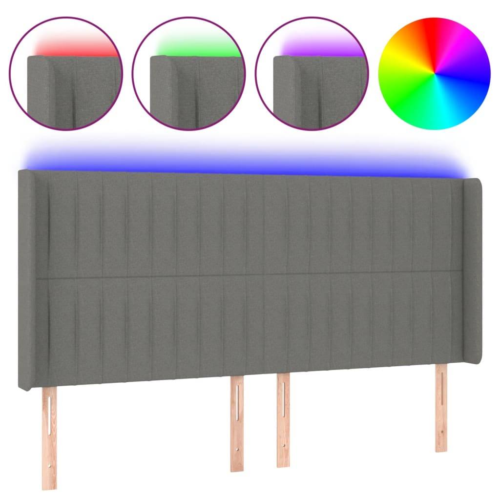 vidaXL LED Kopfteil Dunkelgrau 163x16x118/128 cm Stoff