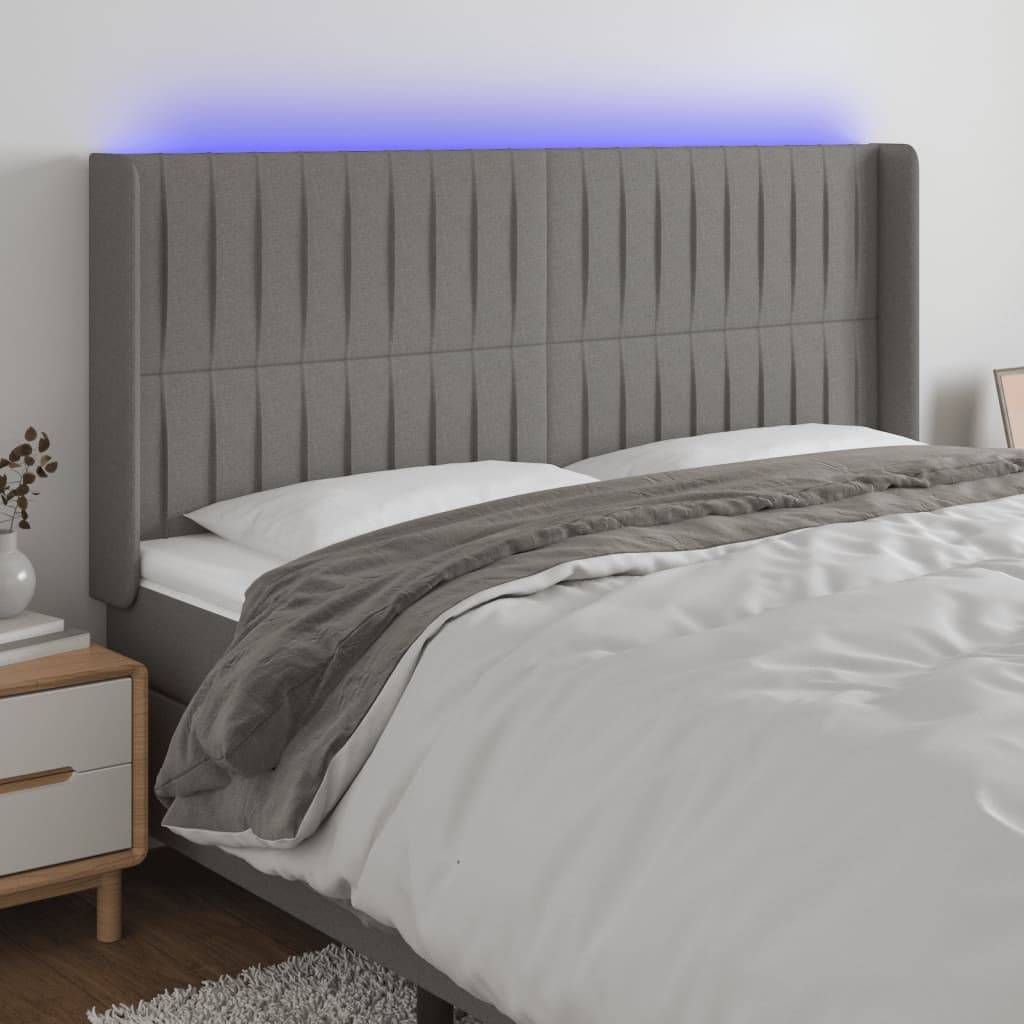 vidaXL LED Kopfteil Dunkelgrau 163x16x118/128 cm Stoff