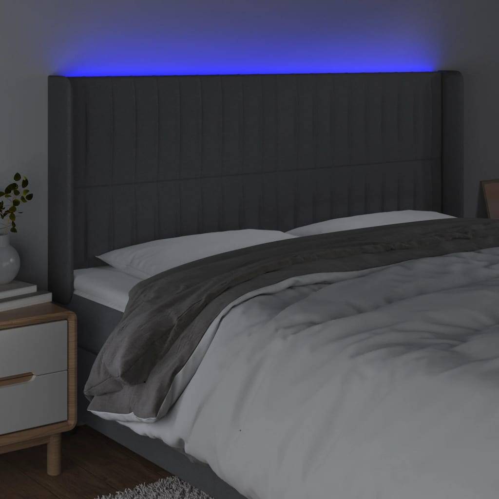 vidaXL LED Kopfteil Dunkelgrau 163x16x118/128 cm Stoff