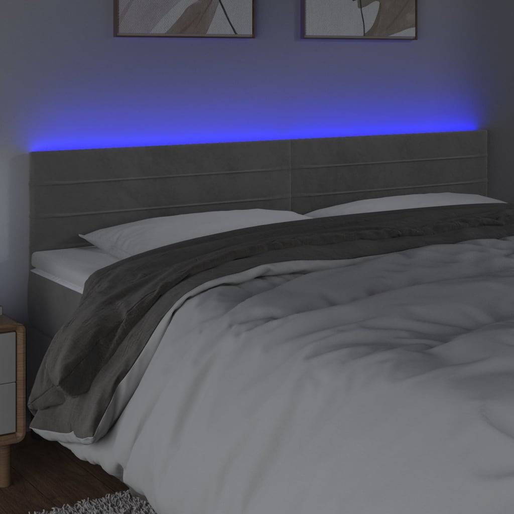 vidaXL LED Kopfteil Hellgrau 180x5x78/88 cm Samt