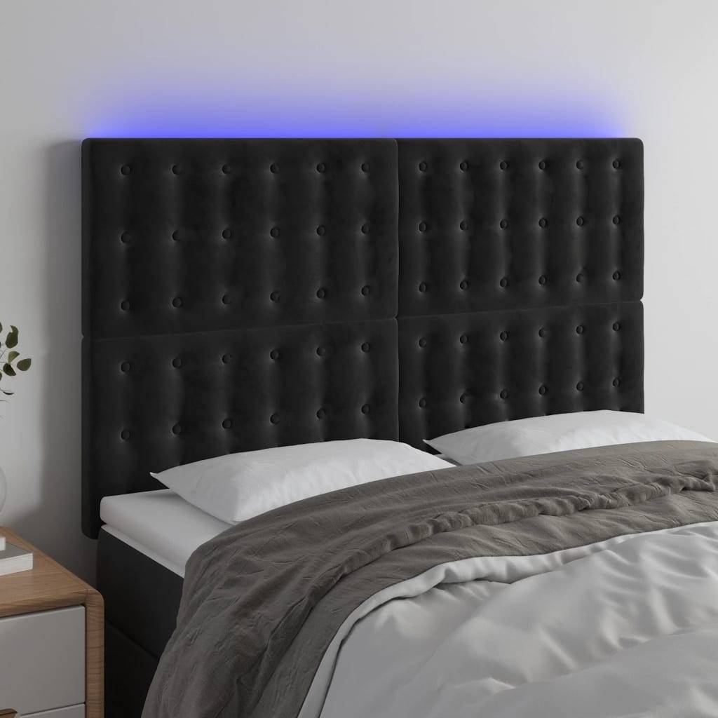 vidaXL LED Kopfteil Schwarz 144x5x118/128 cm Samt